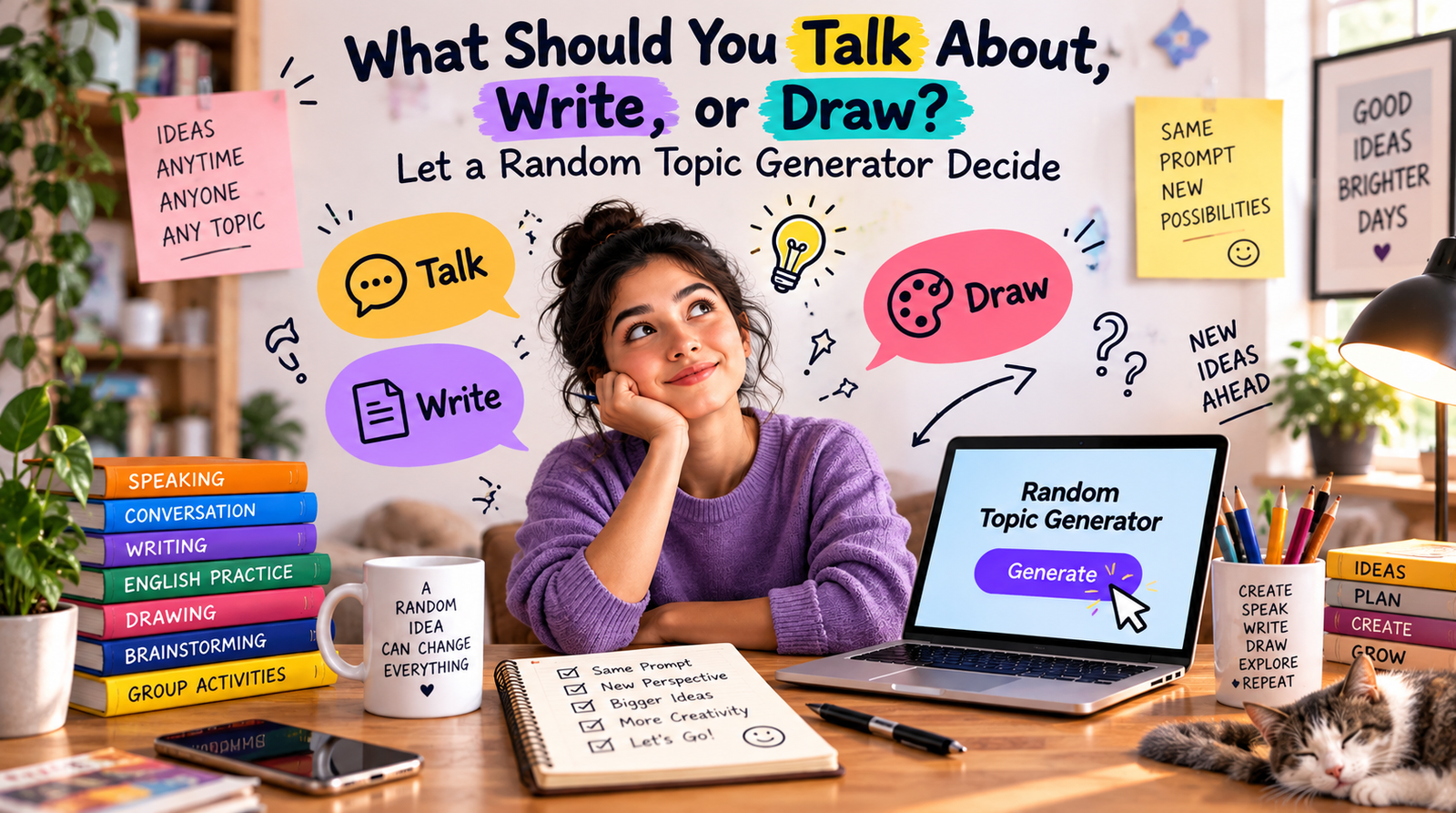 What Should You Talk About, Write, or Draw? Let a Random Topic Generator Decide
